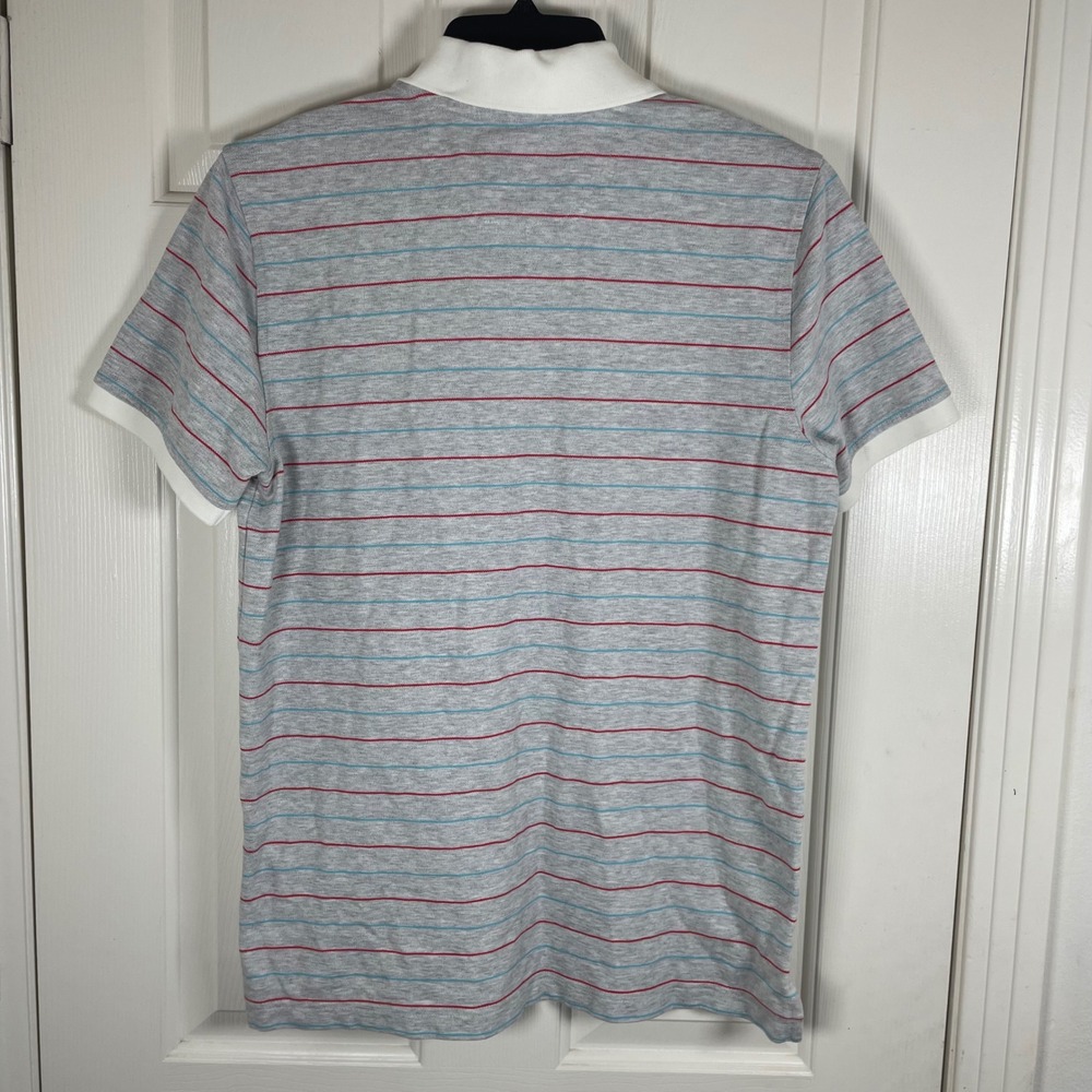 Brooks Brothers Men M Slim Striped Supima Cotton Polo Shirt Grey Contrast Collar - Picture 3 of 6